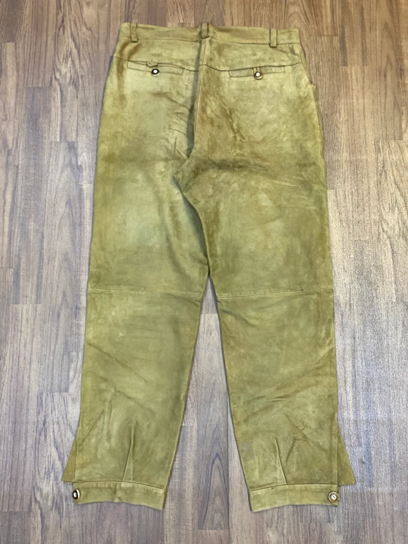 Vintage Trachten Lederhose Herren lang Echtleder Braun/Olive Gr. 52