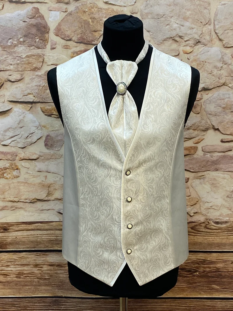 Hochzeitsweste elfenbein Set Plastron Brosche Gr. 56