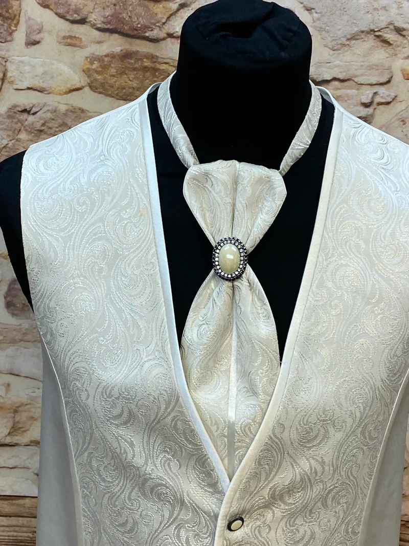Hochzeitsweste elfenbein Set Plastron Brosche Gr. 56