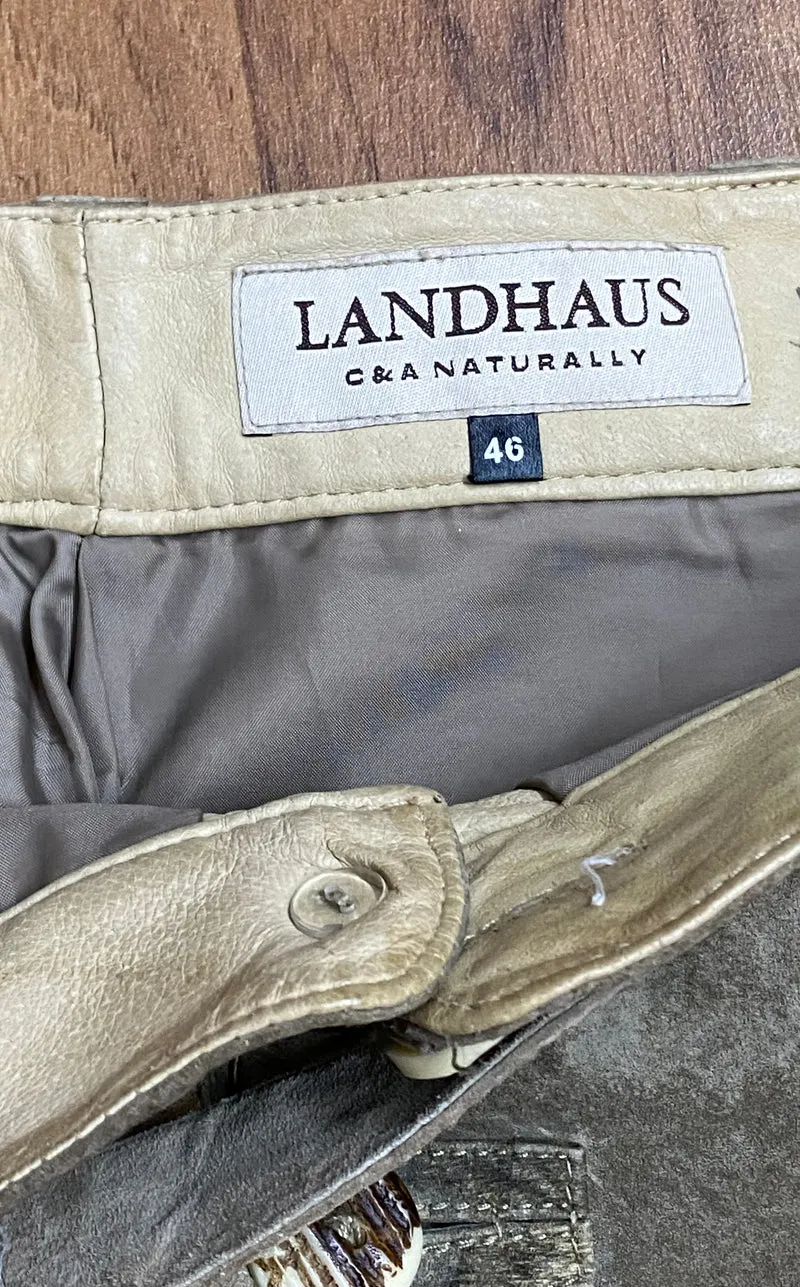 Vintage Kniebundlederhose Herren Größe 46 Grün Echtleder Landhaus