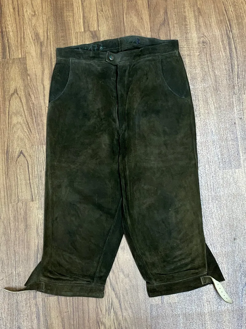 Vintage Lederhose Herren Kniebund Gr. 44 – grün echte Trachtenhose 70er/80er