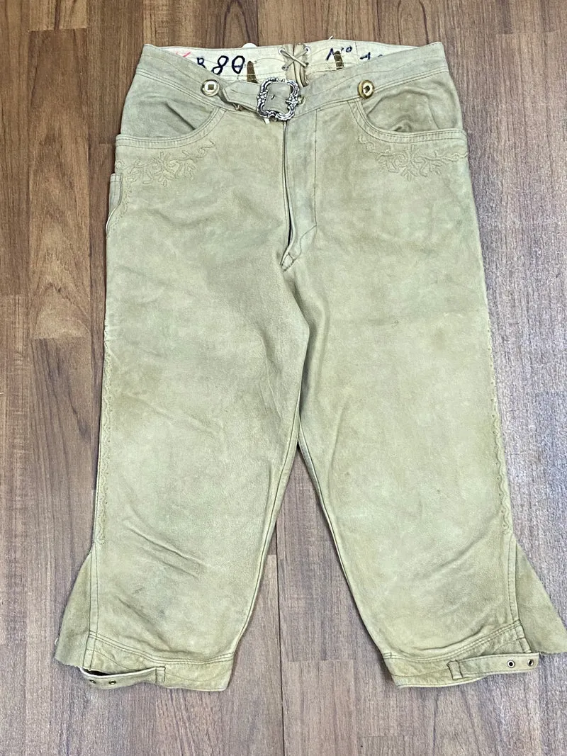 Vintage Kniebundlederhose Herren Größe 46 Beige mit Gürtel Echtleder