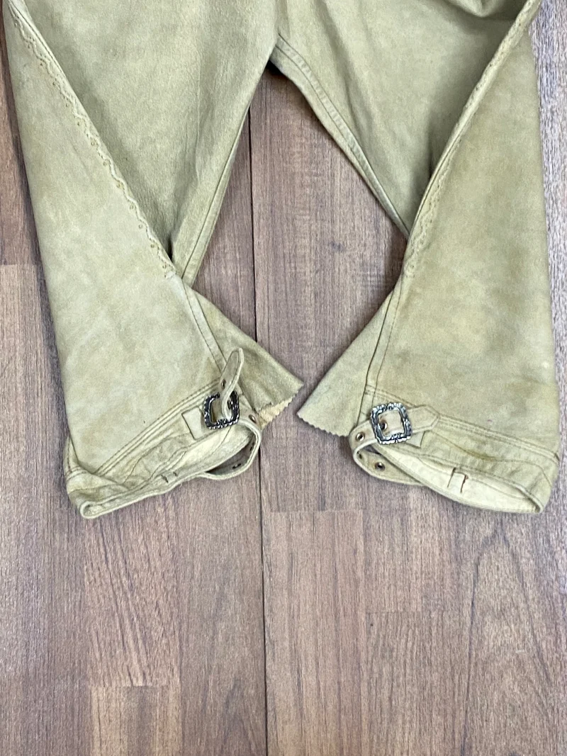Vintage Kniebundlederhose Herren Größe 46 Beige mit Gürtel Echtleder