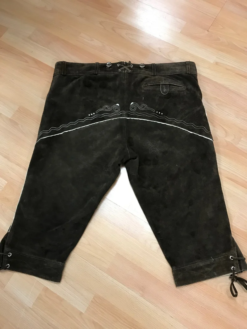 Trachtenlederhose - Kniebund - von Edelnice – Herren | Dunkelbraun | Bestickt | Bundweite 56 cm | Vintage 112 cm Gr.56