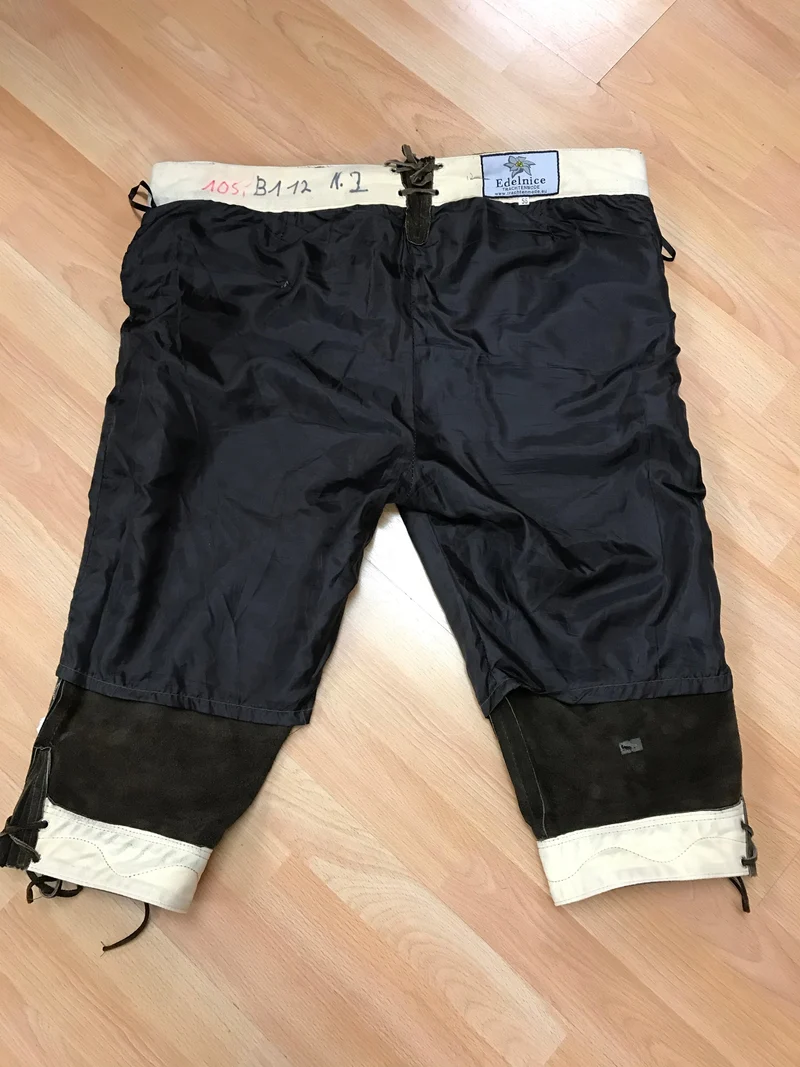Trachtenlederhose - Kniebund - von Edelnice – Herren | Dunkelbraun | Bestickt | Bundweite 56 cm | Vintage 112 cm Gr.56