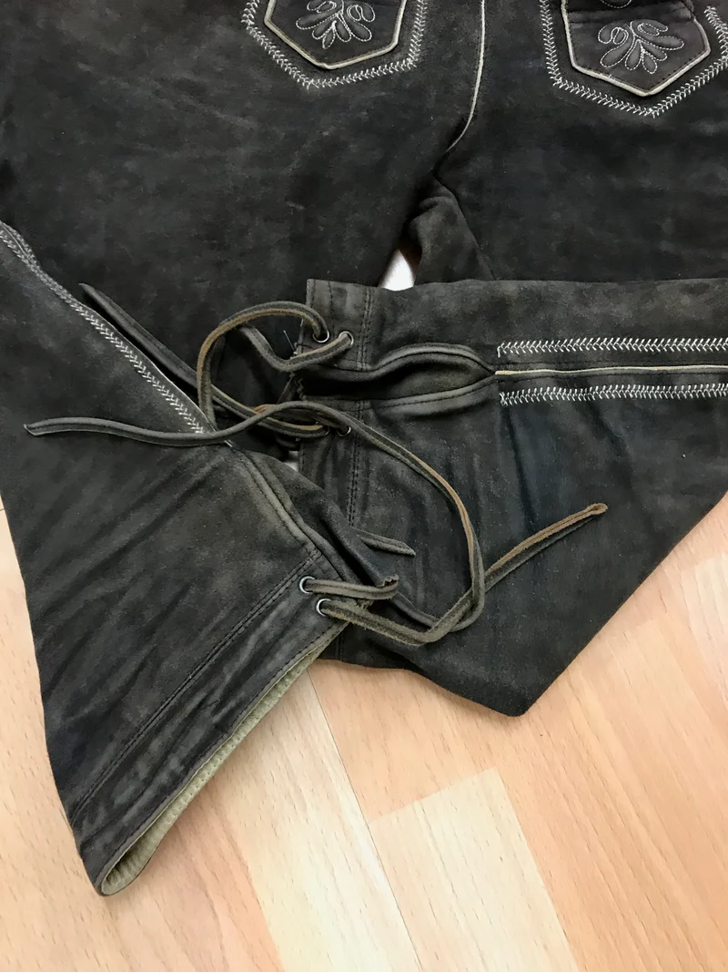 Vintage Trachten Kniebundlederhose dunkelbraun – Echtleder, Gr. 50