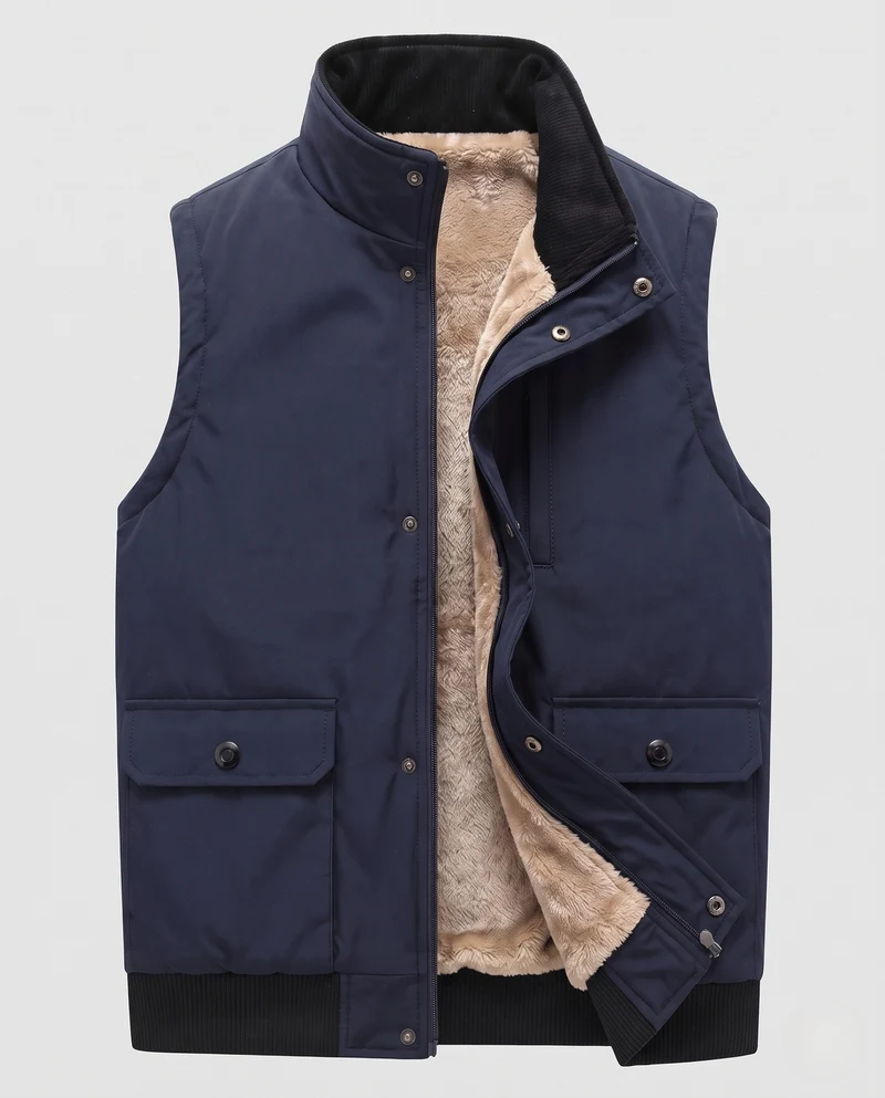 Herren Isolierte Teddyweste im Outdoor-Utility-Stil mit hohem Stehkragen und Klapptaschen Nord Taschen