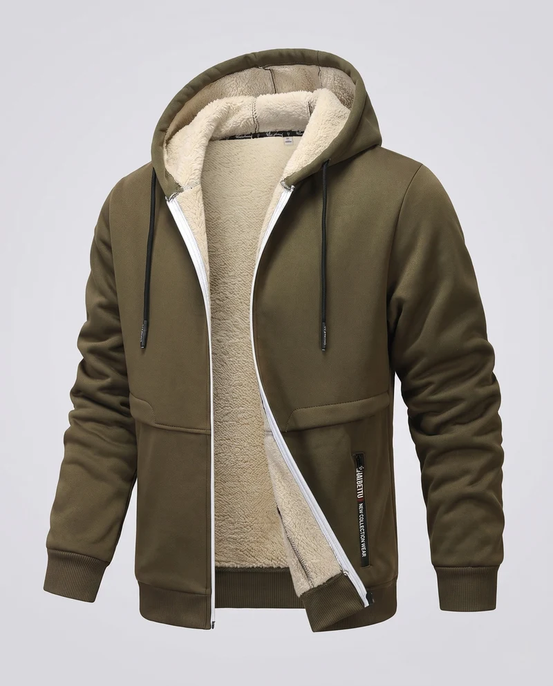 Herren Kapuzen-Fleecejacke mit Teddyfutter, durchgehendem Reißverschluss und Reißverschlusstasche Nord Taschen