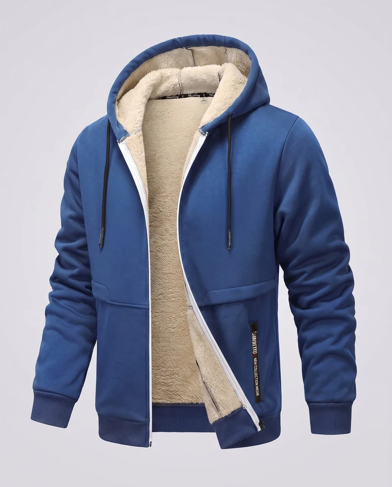 Herren Kapuzen-Fleecejacke mit Teddyfutter, durchgehendem Reißverschluss und Reißverschlusstasche Nord Taschen