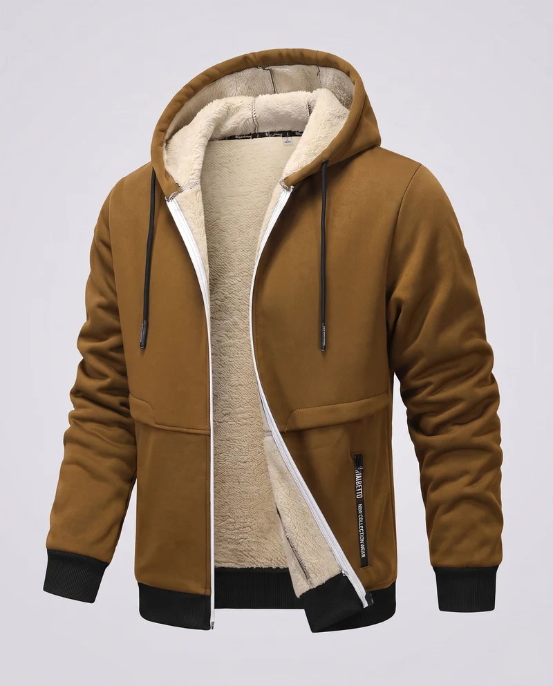 Herren Kapuzen-Fleecejacke mit Teddyfutter, durchgehendem Reißverschluss und Reißverschlusstasche Nord Taschen