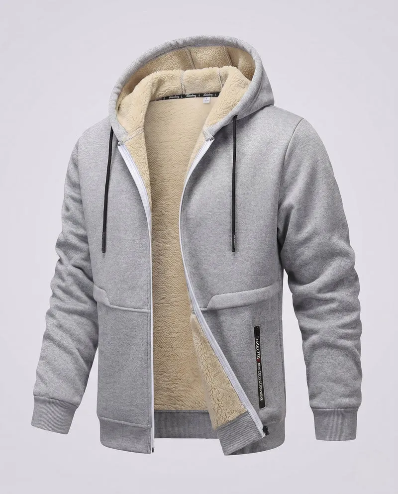 Herren Kapuzen-Fleecejacke mit Teddyfutter, durchgehendem Reißverschluss und Reißverschlusstasche Nord Taschen