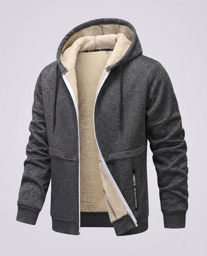 Herren Kapuzen-Fleecejacke mit Teddyfutter, durchgehendem Reißverschluss und Reißverschlusstasche Nord Taschen