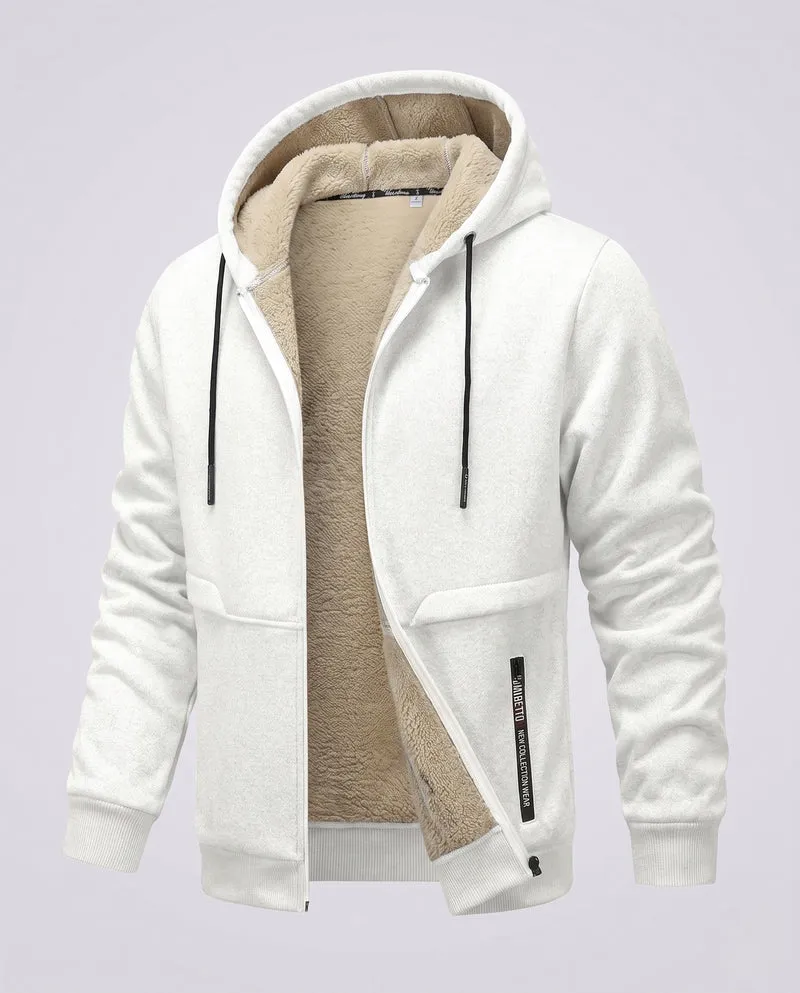 Herren Kapuzen-Fleecejacke mit Teddyfutter, durchgehendem Reißverschluss und Reißverschlusstasche Nord Taschen