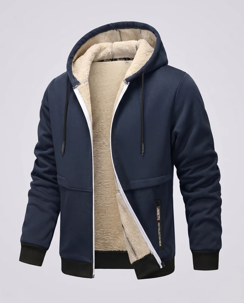 Herren Kapuzen-Fleecejacke mit Teddyfutter, durchgehendem Reißverschluss und Reißverschlusstasche Nord Taschen
