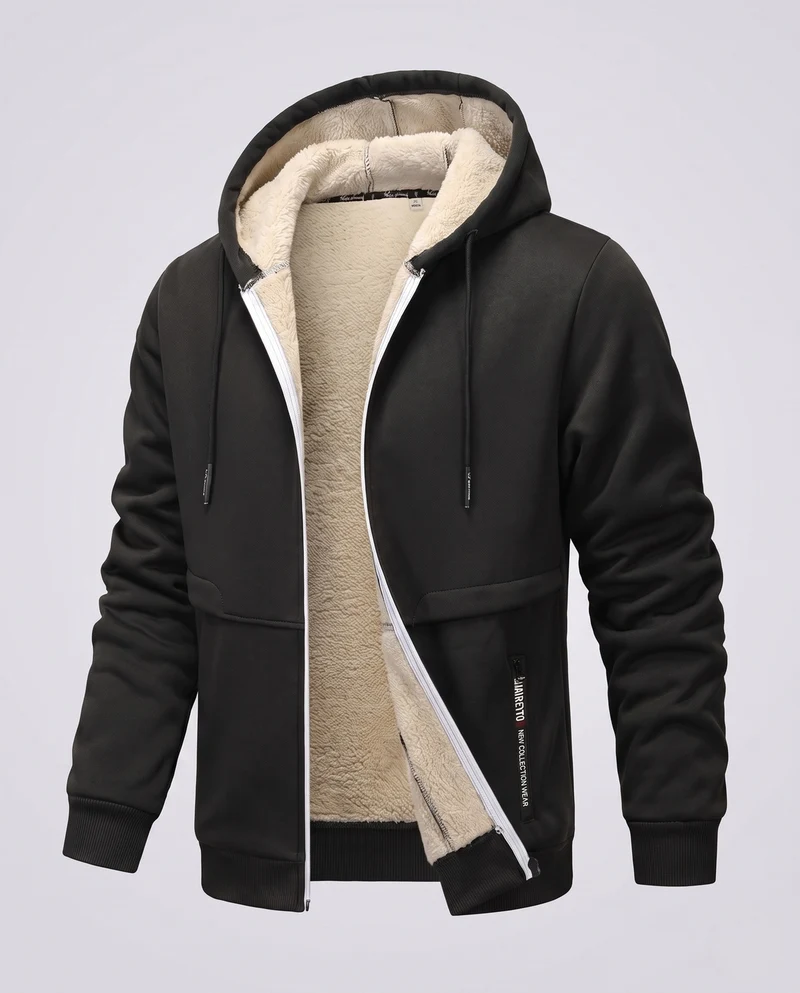 Herren Kapuzen-Fleecejacke mit Teddyfutter, durchgehendem Reißverschluss und Reißverschlusstasche Nord Taschen