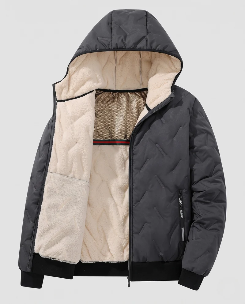 Herren Kapuzen‑Wattierte Thermo‑Bomberjacke mit Teddyfutter und winddichter Außenlage Nord Taschen