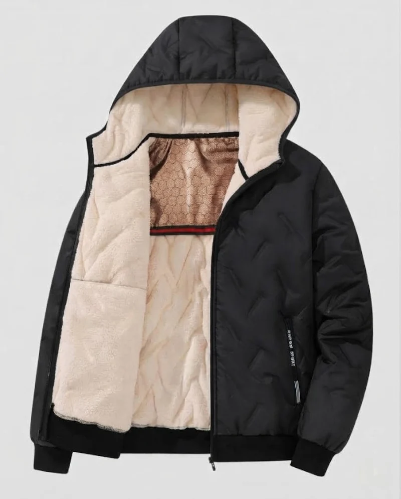 Herren Kapuzen‑Wattierte Thermo‑Bomberjacke mit Teddyfutter und winddichter Außenlage Nord Taschen