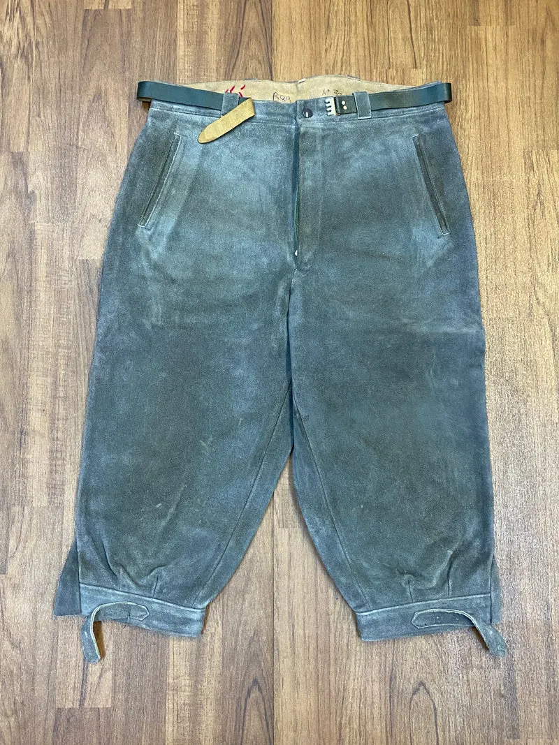 Vintage Kniebundlederhose Herren Echtleder Grau Gr. 48 Trachtenhose