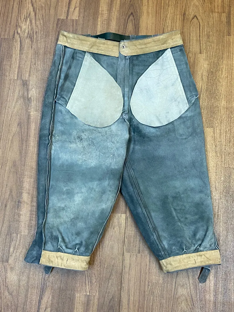 Vintage Kniebundlederhose Herren Echtleder Grau Gr. 48 Trachtenhose