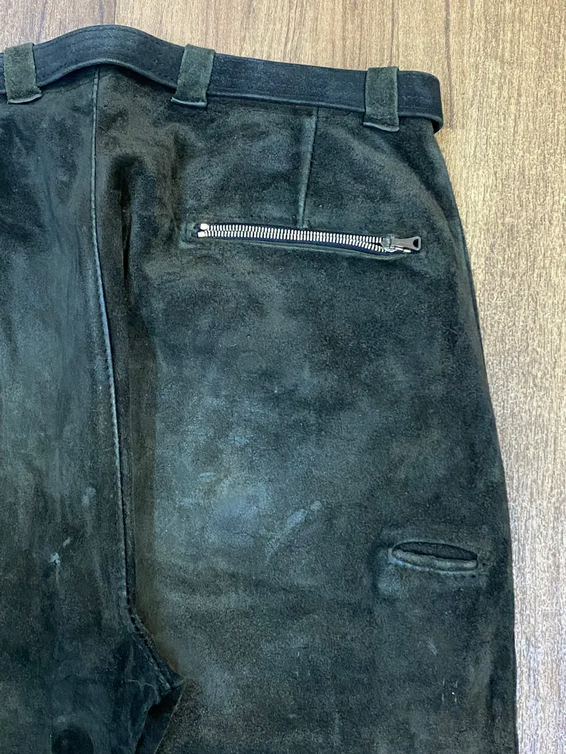 Vintage Kniebundlederhose Herren Echtleder Grün Hirmer München Gr. 46 Trachtenhose