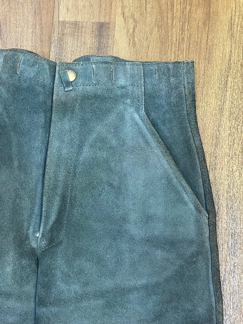 Vintage Kniebundlederhose Herren Grau Echtleder Trachtenhose kleine Größe ca. 44