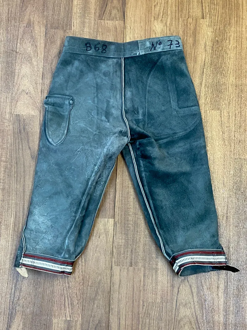 Vintage Kniebundlederhose Herren Grau Echtleder Trachtenhose kleine Größe ca. 44