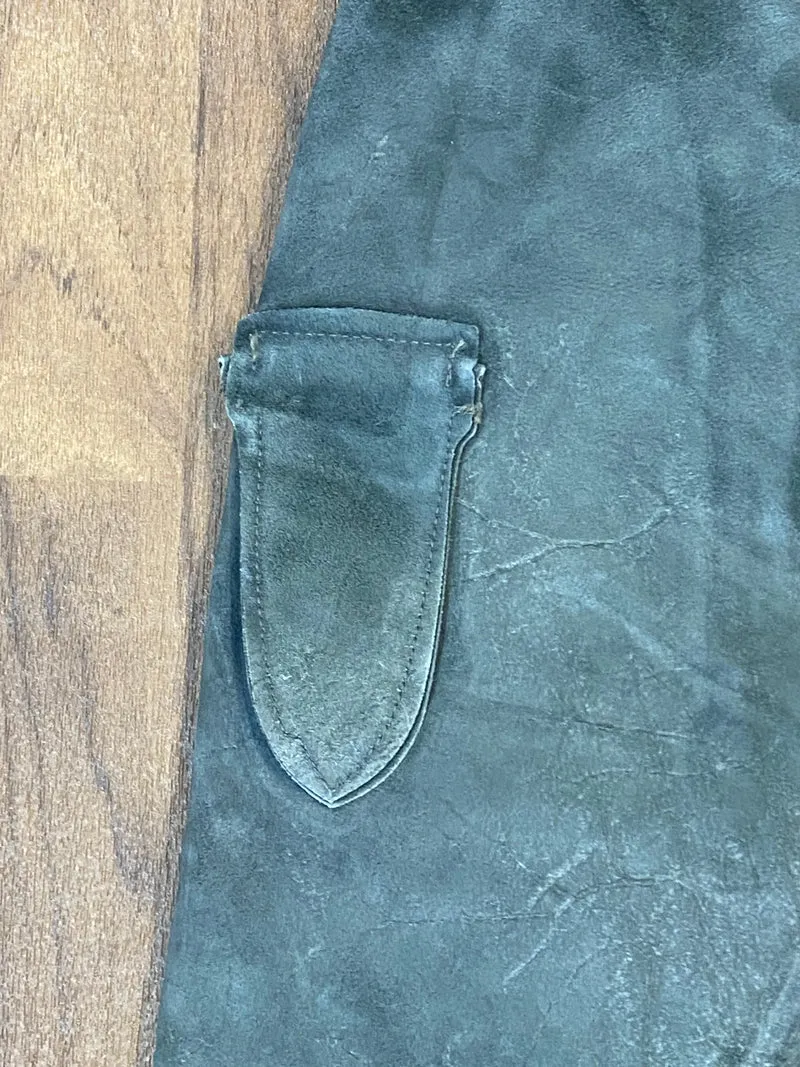 Vintage Kniebundlederhose Herren Grau Echtleder Trachtenhose kleine Größe ca. 44