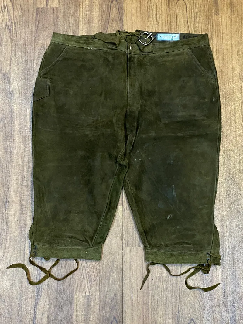 Vintage Lederhose Herren Kniebund Gr. ca. 54 (Kurzgröße 27) – grün Trachtenhose Kettner