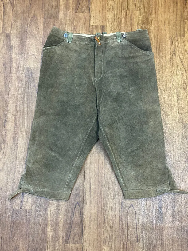 Vintage Kniebundlederhose Herren Olivgrün Echtleder Trachten Größe ca. 50