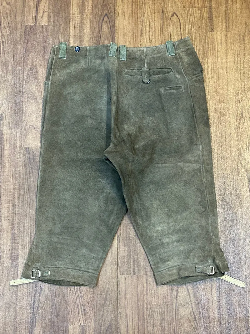 Vintage Kniebundlederhose Herren Olivgrün Echtleder Trachten Größe ca. 50
