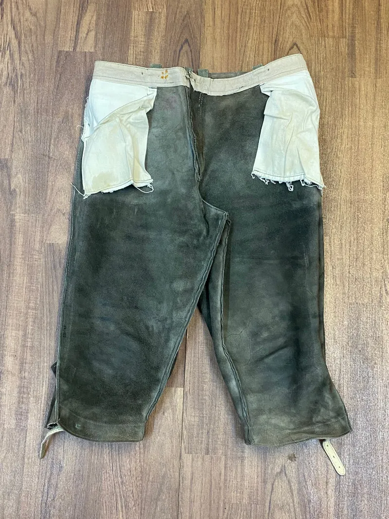 Vintage Kniebundlederhose Herren Olivgrün Echtleder Trachten Größe ca. 50