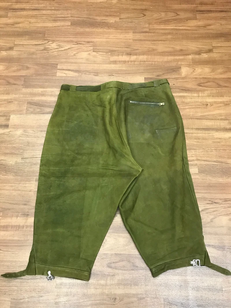 Vintage Lederhose Herren Kniebund Gr. ca. 56 – grün Trachtenhose Echtleder