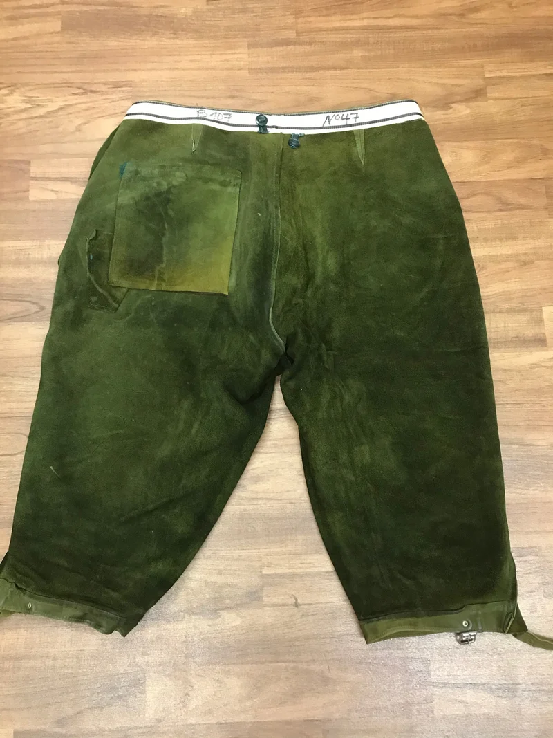 Vintage Lederhose Herren Kniebund Gr. ca. 56 – grün Trachtenhose Echtleder