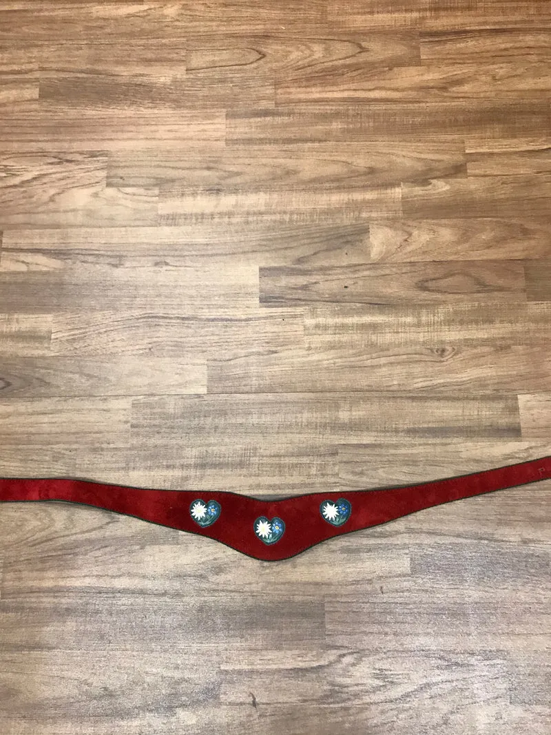 Roter Trachtengürtel mit Edelweiß-Applikationen – Damen | 85–95 cm | Mit grünem Rand