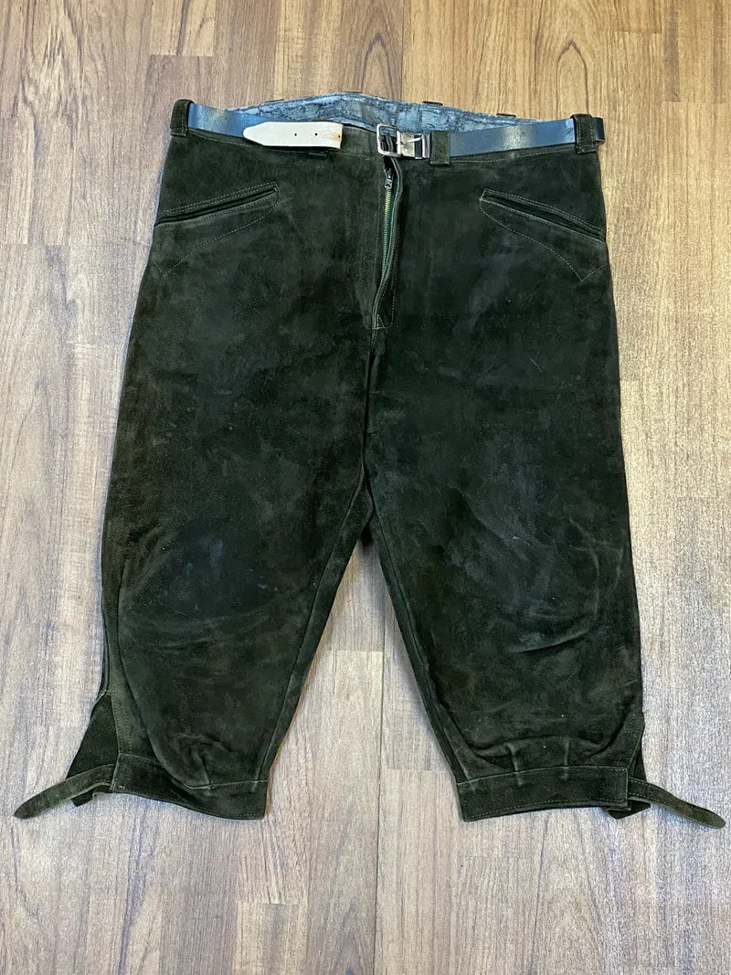 Vintage Lederhose Herren Kniebund Gr. ca. 48 – grün Trachtenhose Echtleder 90er