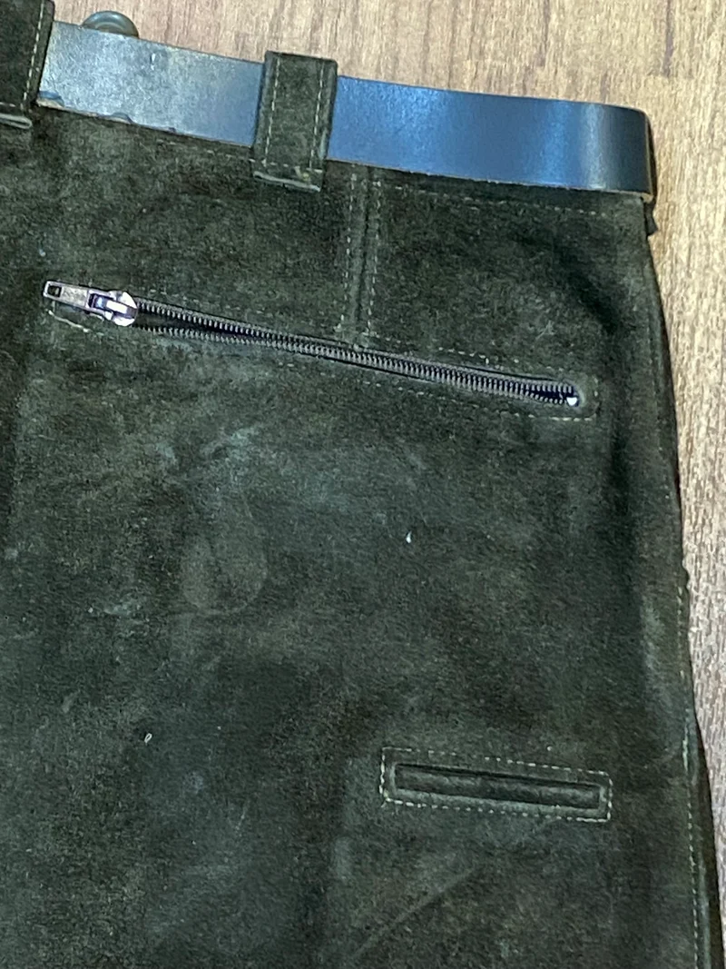 Vintage Lederhose Herren Kniebund Gr. ca. 48 – grün Trachtenhose Echtleder 90er