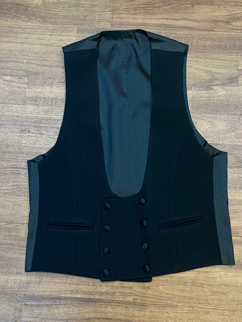 Vintage Smokingweste schwarz Schurwolle zweireihig Gr. 48