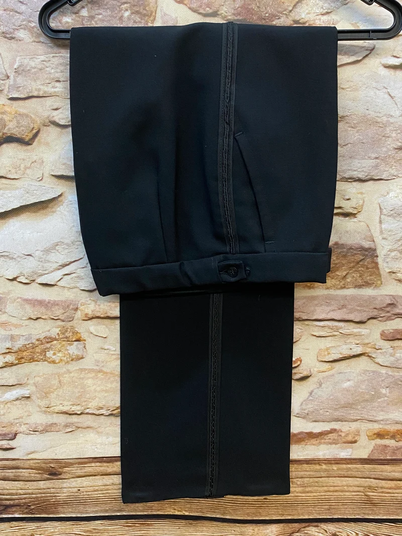 Vintage Smokinghose Herren Schwarz – Schurwolle mit Grosgrain-Detail