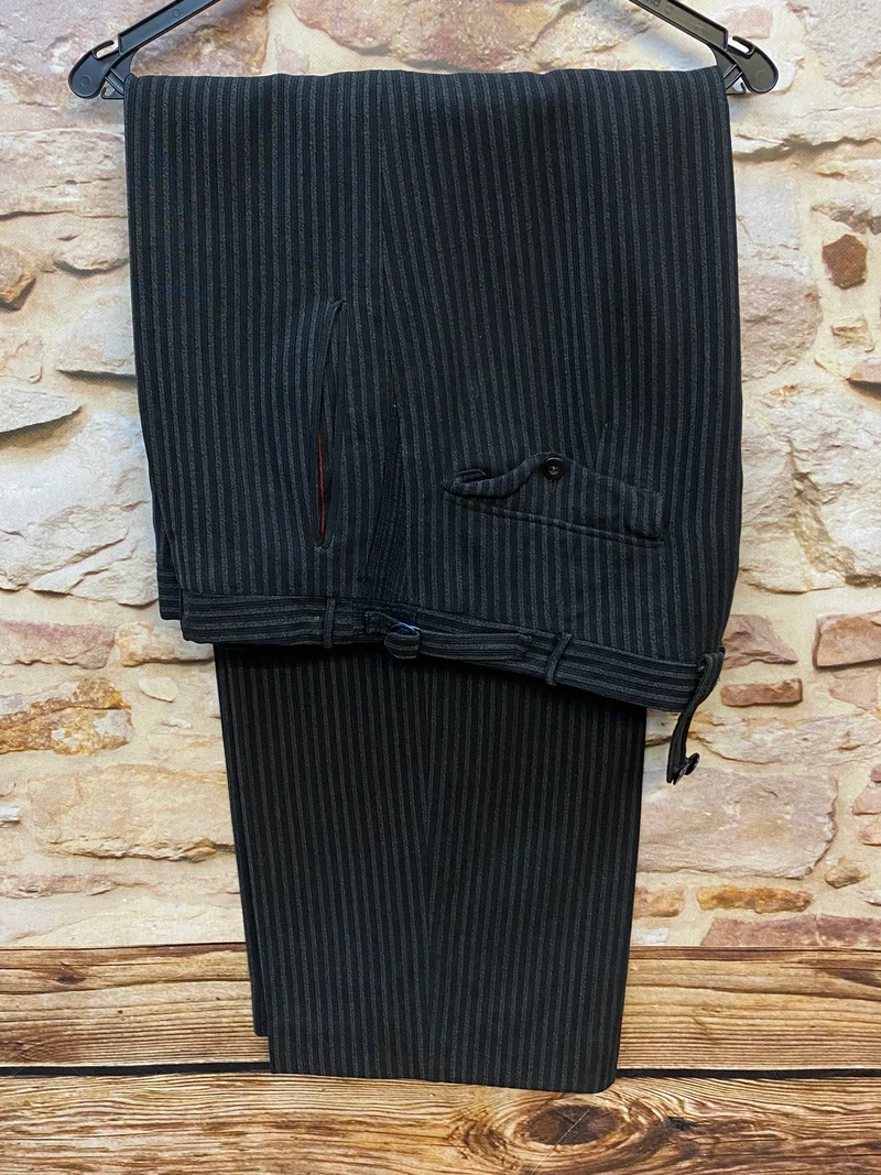 Vintage Stresemannhose Herren 1940er–1950er – Schwarz Grau Nadelstreifen Wolle Gr. 52