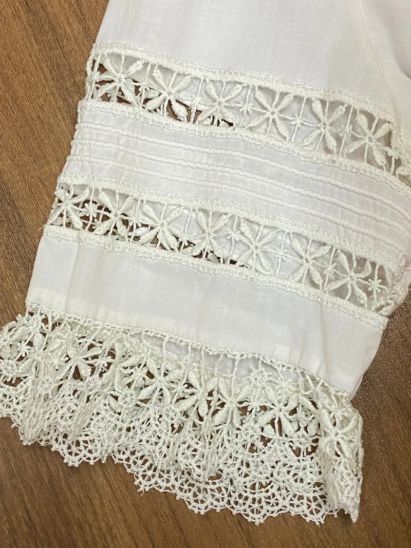 Vintage Dirndlbluse weiß - 1980er Jahre, kurz