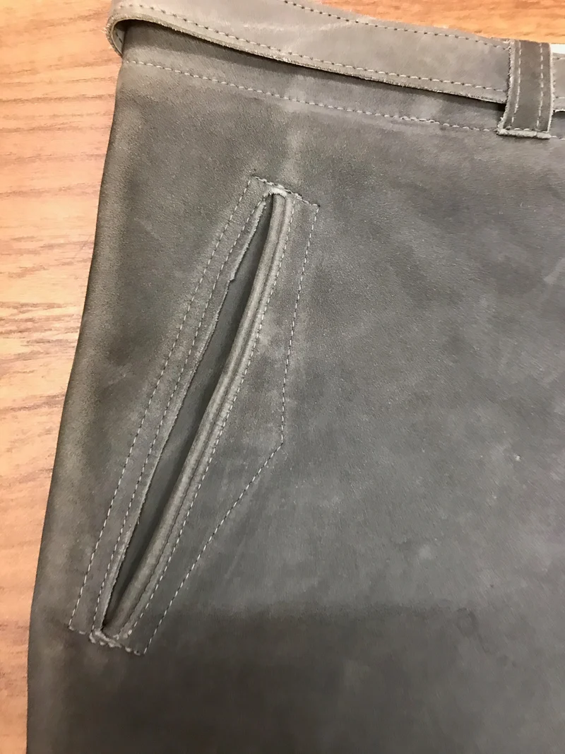 Vintage Kniebundlederhose Herren ca. Größe 60 Grau Echtleder 80er 90er