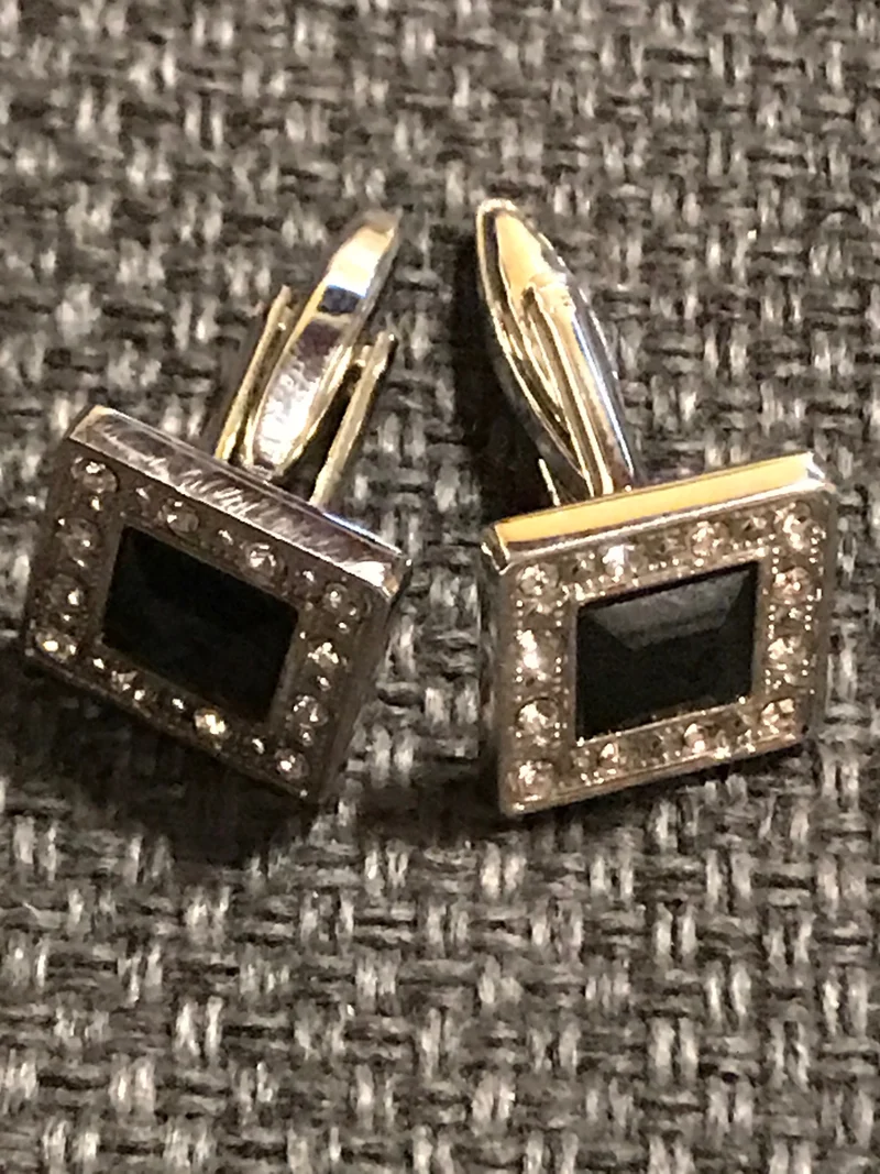 Vintage Manschettenknöpfe Silber mit schwarzem Stein – elegante Herren Accessoires