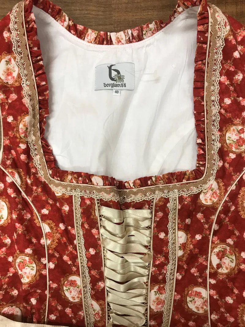 Dirndl rot beige - ohne Bluse - Bergweiss Gr. 40