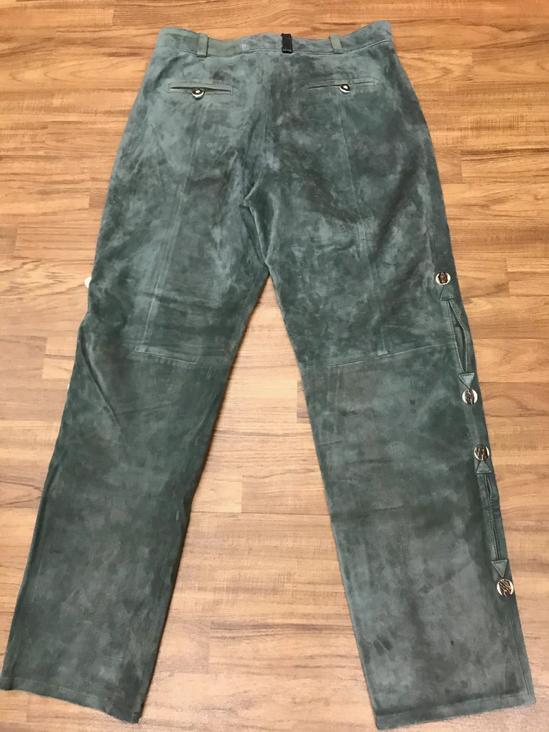 Vintage Trachten Lederhose Herren lang Gr. 52 – dunkelgrün Echtleder 1990er