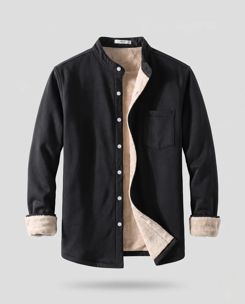 Herren Thermo-Hemdjacke mit Teddyfutter, Stehkragen und aufgesetzter Brusttasche Nord Taschen