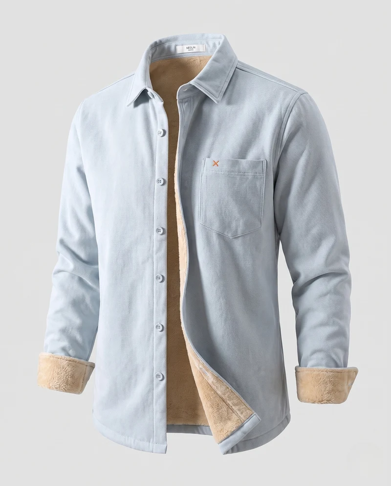Herren Wärmegefüttertes Hemdjacke-Overshirt aus Baumwolltwill mit Plüschfutter Nord Taschen