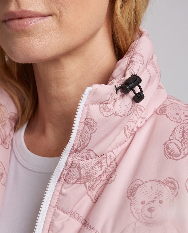 Damen Gepolsterte Teddy-Print-Steppjacke mit Stehkragen und Kordelzug Nord Taschen