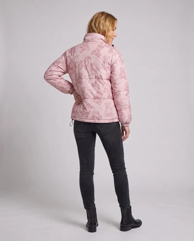 Damen Gepolsterte Teddy-Print-Steppjacke mit Stehkragen und Kordelzug Nord Taschen