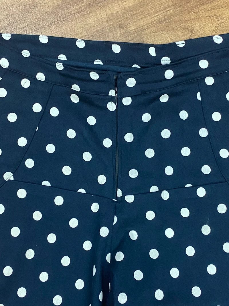 Vintage Stoffhose für Damen Gr.42, blau-weiß mit Punkte