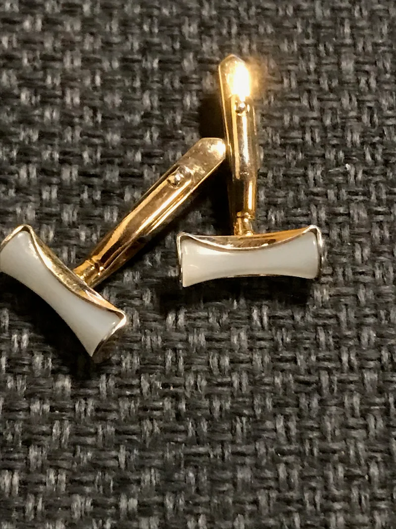Vintage Manschettenknöpfe Gold mit Perlmutt – elegante schmale Herren Accessoires